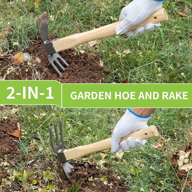 Suzicca Hoe and Cultivator Garden Rake.1Pcs Hoe and Cultivator Hand Tiller, 1 Pair Gloves,1 Anti-Slip Sweat-Absorbing and Wear Hand Gel. for Digging, Loosening Soil, Weeding, Cultivating - Image 5